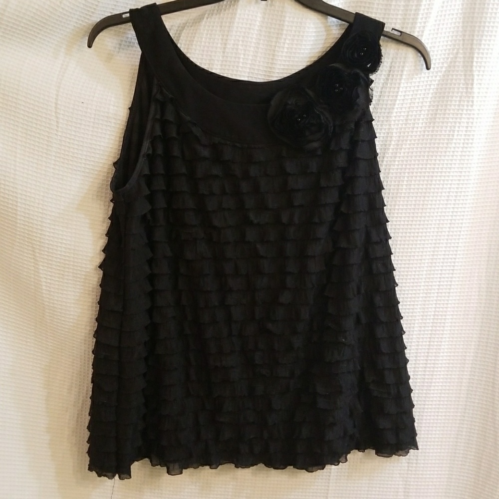 Black dressy tank top with flowers